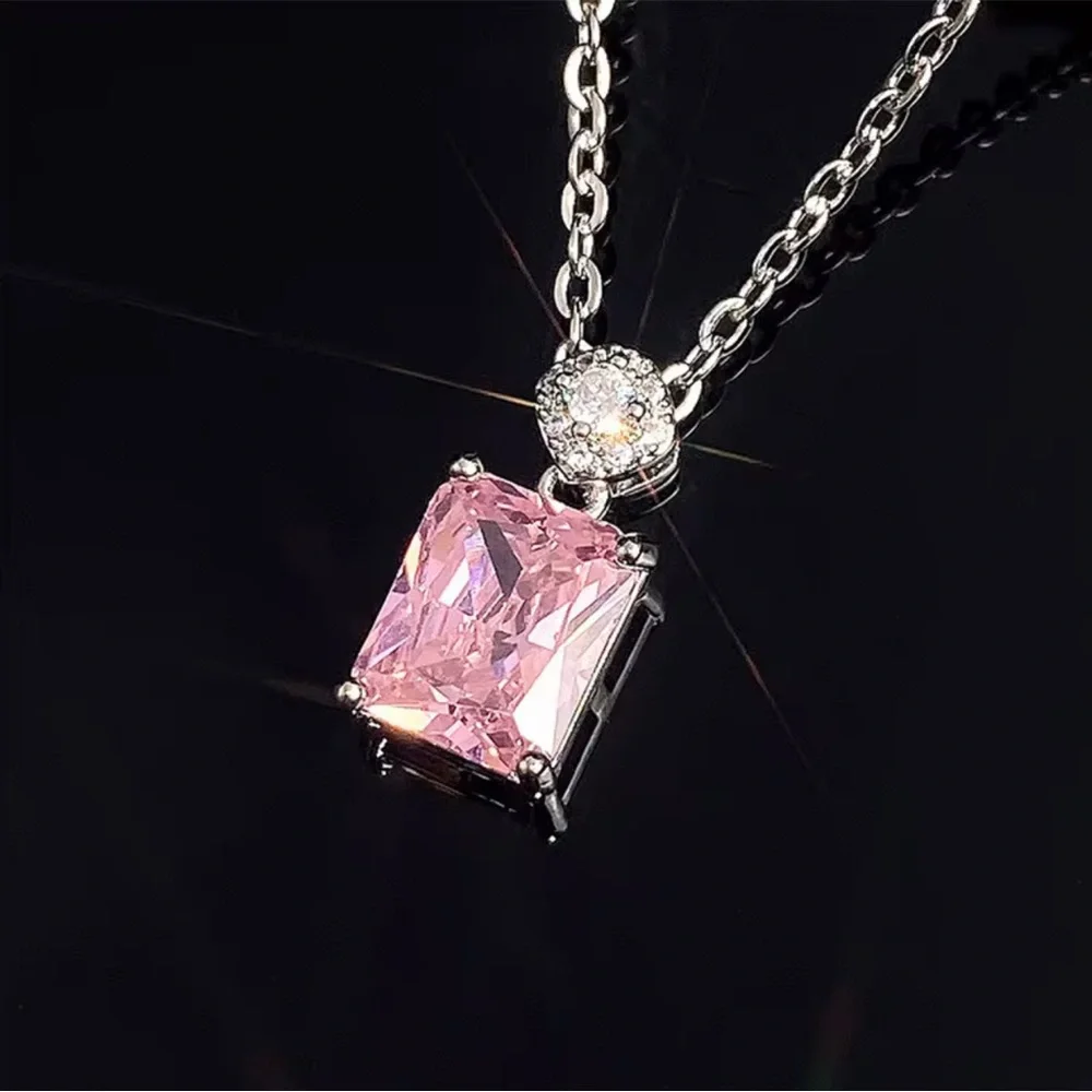 Pink Sapphire Silver CZ Pendant Necklace